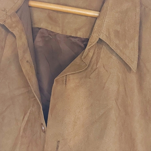Tobacco Color Faux Suede Snap Closure Long Over shirt - Picture 3 of 5